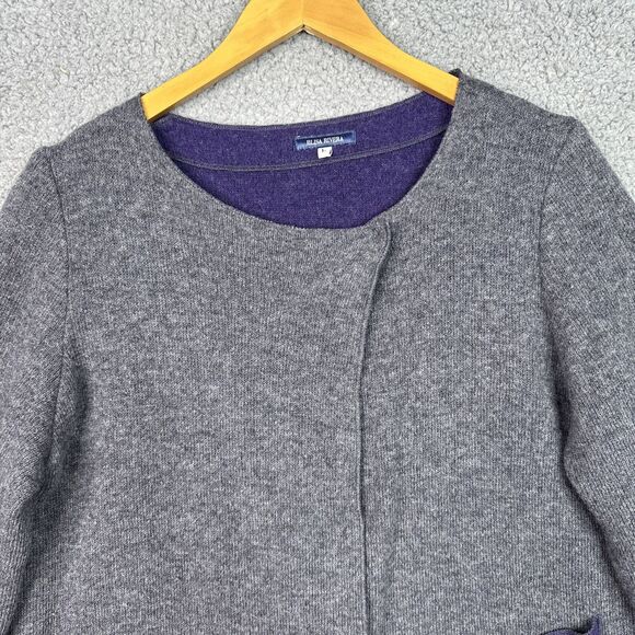 Elisa Rivera Wool Blend Cardigan Sweater Large Gray Purple Colorblock Lagenlook - Picture 2 of 13